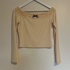 REVOLVE Cream Long Sleeve Ruffled Top